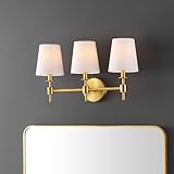 SAFAVIEH Lighting Collection Davielle Brass 3-Light Wall Sconce Light Fixture, with White Shade Ideal for Bathroom, Entryway, Vanity Over Mirror, Foyer, Hallway, Living Room (LED Bulbs Included)