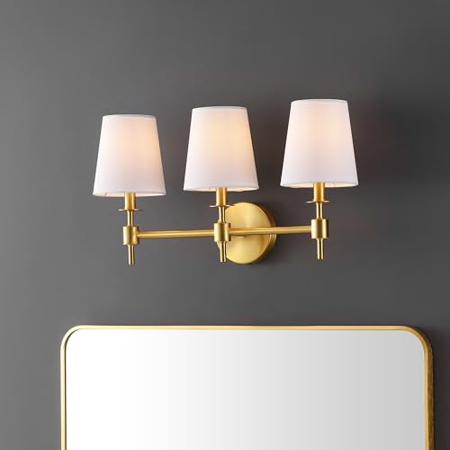 Image of SAFAVIEH Lighting - Davielle 3-Light 21-Inch Wall Sconce - Brass - Fabric Shade - 3-Light Design - Ideal for Vanity, Hallway, Bedroom, Bathroom - LED Bulbs Included (SCN4120B)