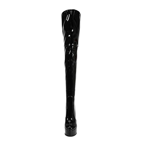 Image of Shiny leather Thigh high boots for Women Stiletto heel Platform Over the knee Round toe back zipper Sexy Front Strappy high heel Cosplay Custume unisex boots