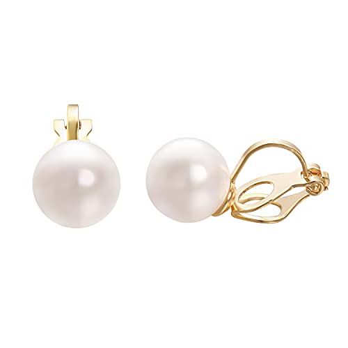 Vissen Boucles d'oreilles Perle Clips Femme oreilles non percées Chic 10mm Blanche Perle Bijoux Plaqué or Pince oreille