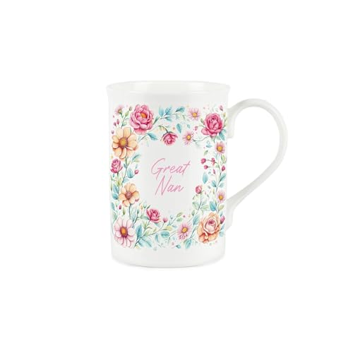 Purely Home Floral Great Nan Mug - Pink Flowers Mothers Day Present - Bone China Coffee/Tea Mug - Gifts for Great Nans