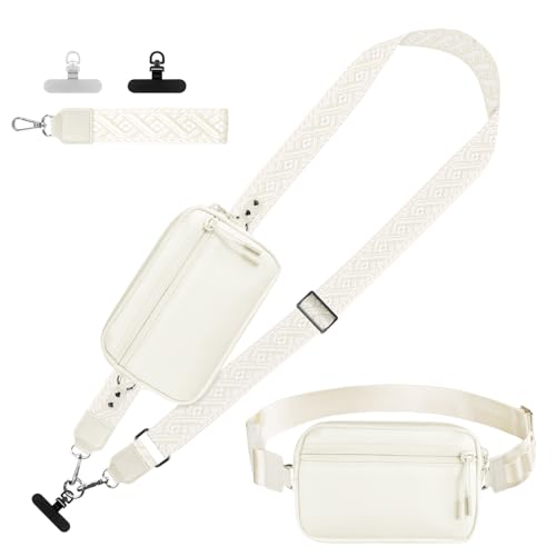 Image of YFWE Phone Strap Crossbody, Clip and Go Strap for Phone with Wallet Crossbody, Adjustable Phone Lanyard Belt Strap with Detachable RFID Wristlet Wallet (XL-Cream)