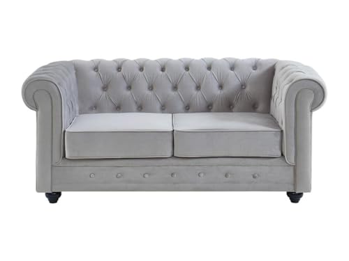 Vente-unique-Couchgarnitur 3+2 - Samt - Hellgrau - Chesterfield – Bild 7