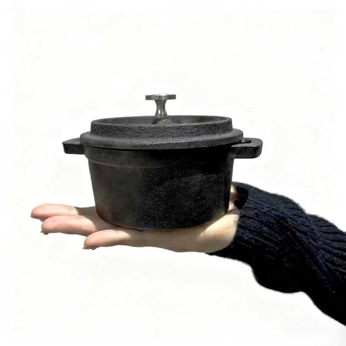 Image of 8oz Mini Cast Iron Pot with Cover - Pre-Seasoned, 1 Cup Capacity - Perfect for Melting Butter, Serving Sauces, Dip, Garlic Confit & Desserts - Stovetop & Oven Safe Skillet