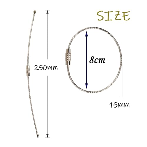 Gozaqe 10Pcs Wire Keychain Stainless Steel Keychains,25Cm*1.5Mm,Cable Key Chain,Wire Rope Keychain for Home,Suitable for Hiking, Hanging Luggage Tags, Keys and ID Tag