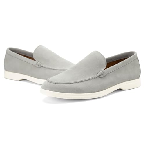 Image of Meijiana Men's Genuine Leather Loafers Slip-On Moccasins Dress Shoes, Lightweight and Breathable with Rubber Sole Stylish Mens Loafers