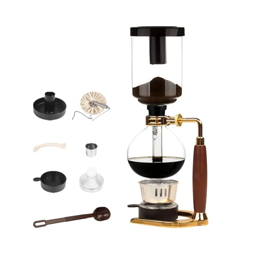 Siphon Coffee Maker Manual Brewer Wood & Gold Base