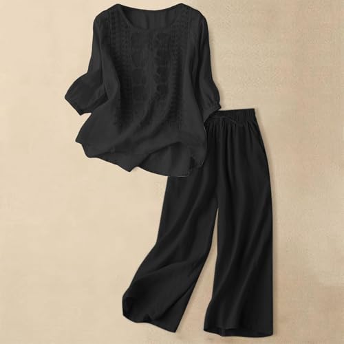 Ensemble femme chic et elegant grande taille coupe ample coton lin leger - 2