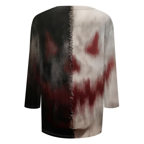 Image of Women Spooky Halloween Graphic Shirt 3 /4 Length Sleeve Crewneck Top | Halloween Funny Printed Pumpkin Plus Size Tshirts 2026 Fall Outfits Skeleton Tee Going Out Tops