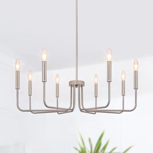 8-Light Farmhouse Chandelier for Dining Room Light Fixtures, Brushed Nickel