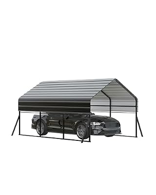 10'x15' Metal Carport, Heavy Duty Car Ports Kit for Trucks, Boats, RV, Tractor, Reinforced Frame with Anchors, Easy Assembly