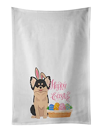Caroline's Treasures WDK4966WTKT Longhaired Black and White Chihuahua Easter White Kitchen Towel Set of 2 Dish Towels Decorative Bathroom Hand towel for Hand, Face, Hair, Yoga, Tea, Dishcloth, 19 X 25