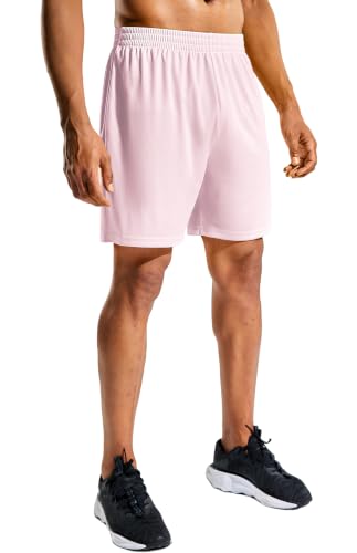 MIER Men's Pocketless Athletic Shorts for Soccer Basketball, Pink, L