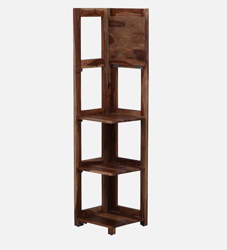 Image of Genuine Decor Sheesham Wood Corner Shelf Rack | 4-Tier Wooden Corner Stand for Living Room, Bedroom & Office | Multipurpose Corner Book Shelf Display Rack (Walnut Finish)