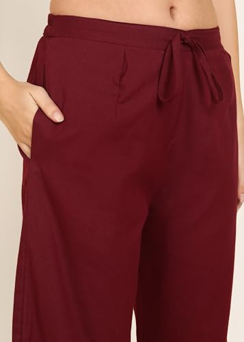 Image of BLOCKS OF INDIA Women's Solid Straight Kurta Set | Hand-Stitched Neck Details with Pintucks | Comfortable Pants with Pockets, Elastic Waist & Drawstring Fit