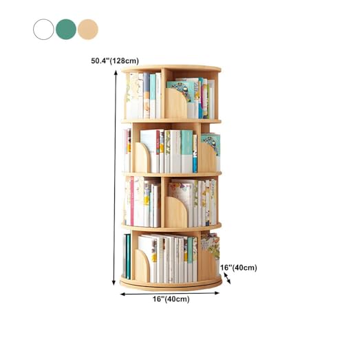 NIUYAO Round Rotating Bookcase 360 Degrees Solid Wood Bookshelf Organizer 4 Tier Storage Book Display Free-Standing Rack -White 15.7\" L x 15.7\" W x 50\" H - Thumbnail 2