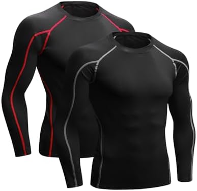 Niksa 2er Pack Herren Kompressionsshirt Funktionsshirt Langarm Sportshirt Fitnessshirt Männer Atmungsaktiv Laufshirt für Running Jogging Gym