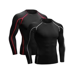 Niksa 2 Pack Long Sleeve Running Tops Mens,Base Layers Compression Top T-Shirts,Quick Dry Wicking Gym Athletic Training Workout Tee Shirts