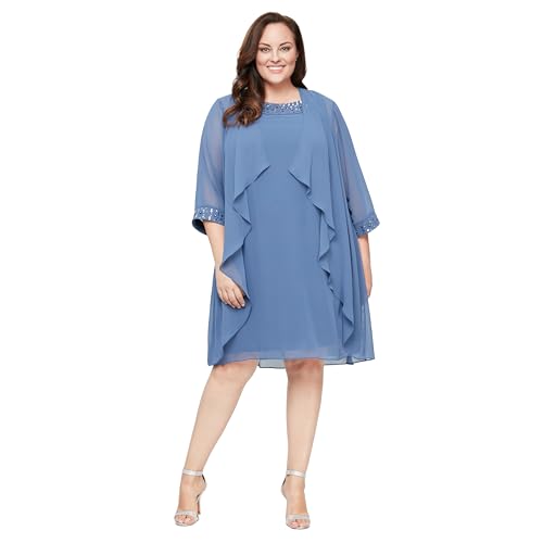 Image of S.L. Fashions Women's Plus Size Chiffon Tier Jacket Dress with Beading Detail