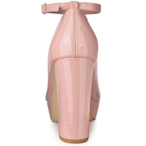 Allegra K Allegra K Women's Platform Ankle Strap Chunky Heel Pink Mary Janes Pumps 10 M US