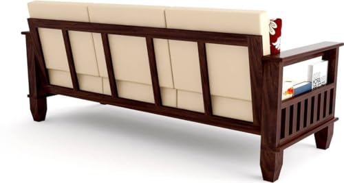 Image of Sheesham Wooden 3 Seater Sofa for Living Room | Rosewood 3 Seater Cushion Sofa for Home & Office | Solid Wood Sofa Set for Lounge (Walnut, 3 Seater)