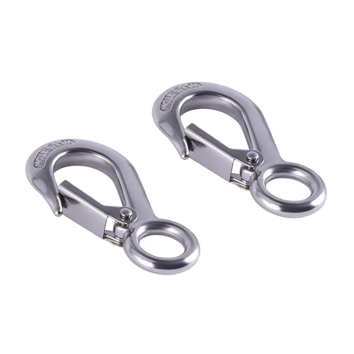 HANLATO 2Pcs Grab Hooks, Slip Hooks, Lifting Hook, 440 lbs Work Load, 304 Stainless Steel, Clevis Hook, Lifting Clevis Chain Hook with Safety Latch for Project Hoisting Machinery (Grab Hooks 0.2t)