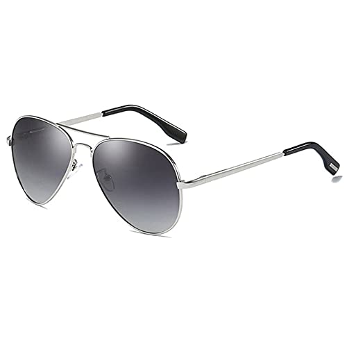 HNGM Lunettes de Soleil Lunettes de Soleil polarisées Aviator Sunglasses Masculins Sunglasses en métal pour Femmes Verres de Conduite Noir Femmes Goggles UV400 (Lenses Color : Silver Grey) Cover