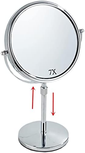 HIHIA 19 Inch Tabletop Makeup Mirror 8 Inch Double-Sided 7X Magnification, High Adjustable Mirror with Pedestal for Bathroom, Standing Chrome Finish (Silver)