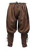 KUOIN Renaissance Ankle Banded Pants Men Medieval Linen Pirate Loose Trousers Bottoms Brown