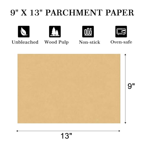 Parchment Paper Sheets 13 x 9 Inch, Precut Unbleached Baking Sheets for Baking, Air Frying, Cooking, Grilling, Steaming