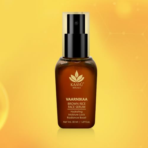 Image of Vaarinikaa Brown Rice Face Serum with Saffron, Vitamin E, Niacinamide & Coffee | Lightweight Ayurvedic Serum for Up to 72 Hours Hydration & Even-Looking Complexion | All Skin Types, 50ml