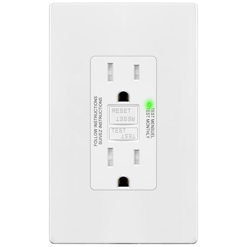 TG 15A GFCI Outlet, Tamper-Resistant Receptacle with Self-Test, LED Indicator, ETL Listed, Anti-Interference (No-False-Trip) Protection, Screwless Wall Plate Included, White, 1 Pack