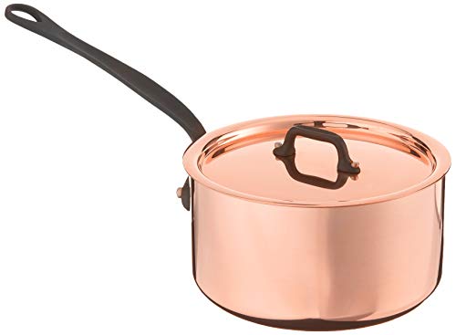 Mauviel MHeritage M150C Copper Saucepan with Lid 17L19 quart 16cm63 with Cast Stainless Steel Iron Eletroplated Handle