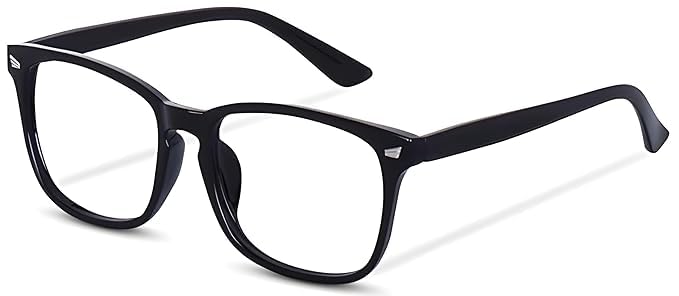 Zero Power Computer Glasses for Men & Women Square Frame Clear Lens Eyeglasses, Black-image-1