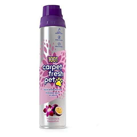 1001 Carpet Fresh Pet Thai Orchid & Passionfruit Fragrance - Quick drying, For use On Carpet Rug Upholstery Freshening Foam Pet Odour Remover 300ml Aerosol Spray Can Cover