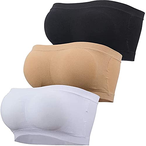 GXIN Femmes 3 pièces sans Bretelles rembourré sans Bretelles Soutien-Gorge Doux et Doux Soutien-Gorge Bandeau Extensible sans Couture (Noir, Blanc, Couleur de Peau, M) Cover
