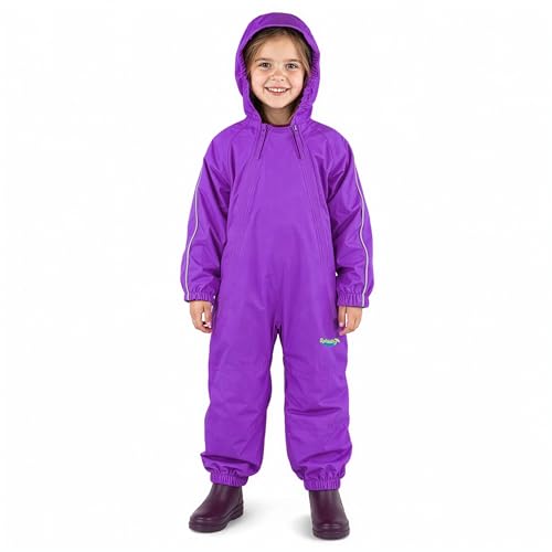 Splashy Waterproof One Piece Rainsuits and MudStopper Coveralls for Kids (5 Years, Purple)