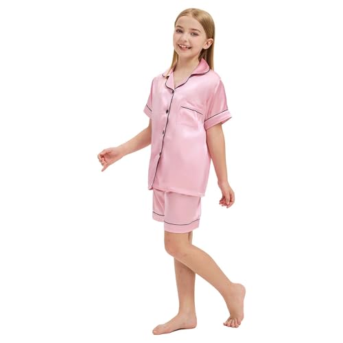 Sohcue Girls Pajamas Sets Silk Soft Short Sleeve Sleepwear Unisex Kids3