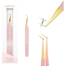 KIARA SKY LASH Tweezer for Eyelash Extensions | Precision Fiber Tip Grip | Volume, Mega Volume, and Lash Removal Fills | Comfortable Ergonomic Design | Pink and Gold, 90 ANGLE TWEEZER