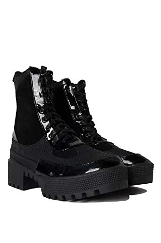 CAPE ROBBIN Cape Robbin Lace Up Lug Sole Chunky Heel Paneled Military Combat Boots-BLACK_102