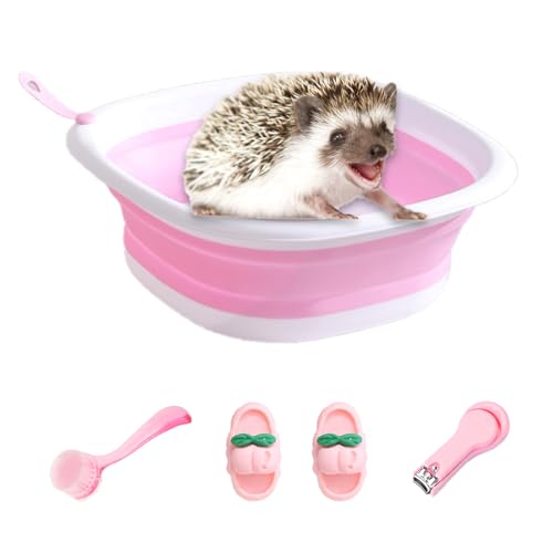 Wzttdm Hedgehog Bath Supplies, Foldable Hedgehog Bathtub, Hedgehog Cleaning Brush, Nail Clippers, Slippers, Small Animal Bath Supplies, Pet Guinea Pig Bath for Hedgehog Hamster Reptile