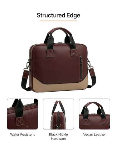 Image of Vegan Leather Laptop Messenger Bag for Men & Women | 15.6 Inch Office Shoulder Bag with Padded Laptop Compartment Multi-Pocket Work Satchel Adjustable Strap Business Bag | Alls