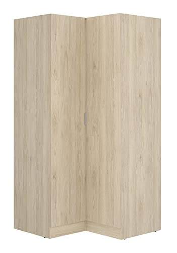 PEGANE Armoire Dressing d'angle en Panneaux de Particules mélaminés Coloris chêne - Longueur 90.5 x Profondeur 92.5 x Hauteur 184.2 cm