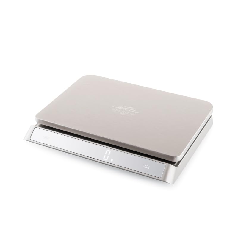 ETA Grande digitale Küchenwaage I 15kg I Grammwaage mit 1g Teilung I Edelstahl Feinwaage mit Tara-Funktion I Haushaltswaage mit LED-Display & Touch-Bedienung I Backwaage inkl. Batterien