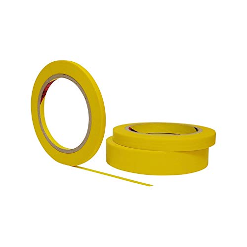 Yellow Painters Tape for Car Paint - Assorted Size Multi Pack 44 Yard - No Residue Automotive Masking Tape for Automotive Paint - Heat Resistant for Paint Booth (1/4 x 1/2 x 1 Inch - 3 Roll)