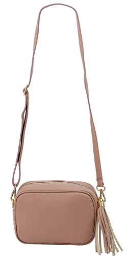 SH Leder Echtleder Umhängetasche mittel kleine Tasche Abendtasche Clutch Crossbody Bag Messenger Handtasche mit Reißverschluss 21x15cm Chiara G209 (Nude)