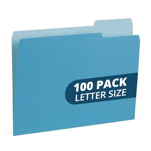 Blue Summit Supplies 100 File Folders, Letter Size, Two-Tone Blue