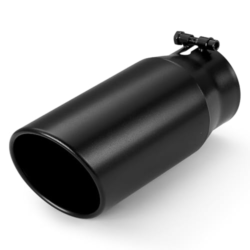 Wabuiltown Exhaust Tip 4 Inlet 5 Outlet 12 Long High Performance Stainless Steel Peel-Resistant Black Powder Coated Rolled Angle Cut Bolt-On Diesel Tail Pipe Universal for Car Truck