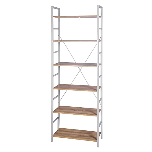 eSituro Étagère de Rangement à 6 Niveaux, Bibliothèque Étagère, Chêne Clair+Blanc SSTR0046
