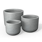 Kante 13',11',9' Dia Natural Concrete Round Planters (Set of 3), Outdoor Indoor Modern Planter Pots, Lightweight, Weather Resistant, Seamless with Drainage Hole